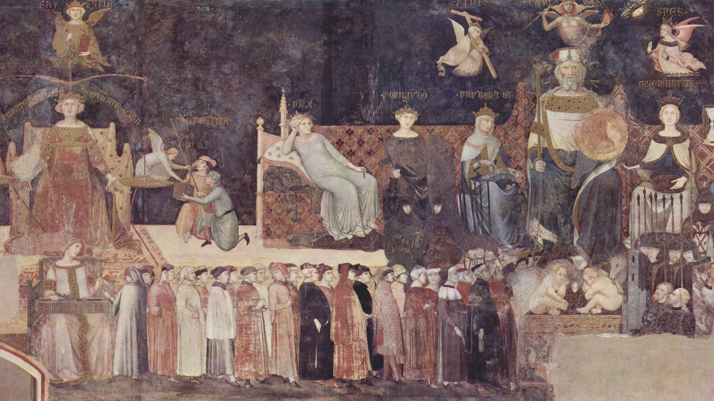 Affresco dell'Allegoria del Buon Governo di Ambrogio Lorenzetti, Palazzo Pubblico di Siena, immagine di riferimento