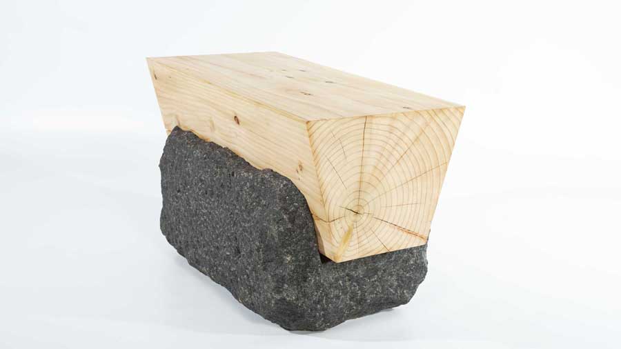 kefa seduta per esterni realizzata in pietra e legno di cedro design alessandro marelli